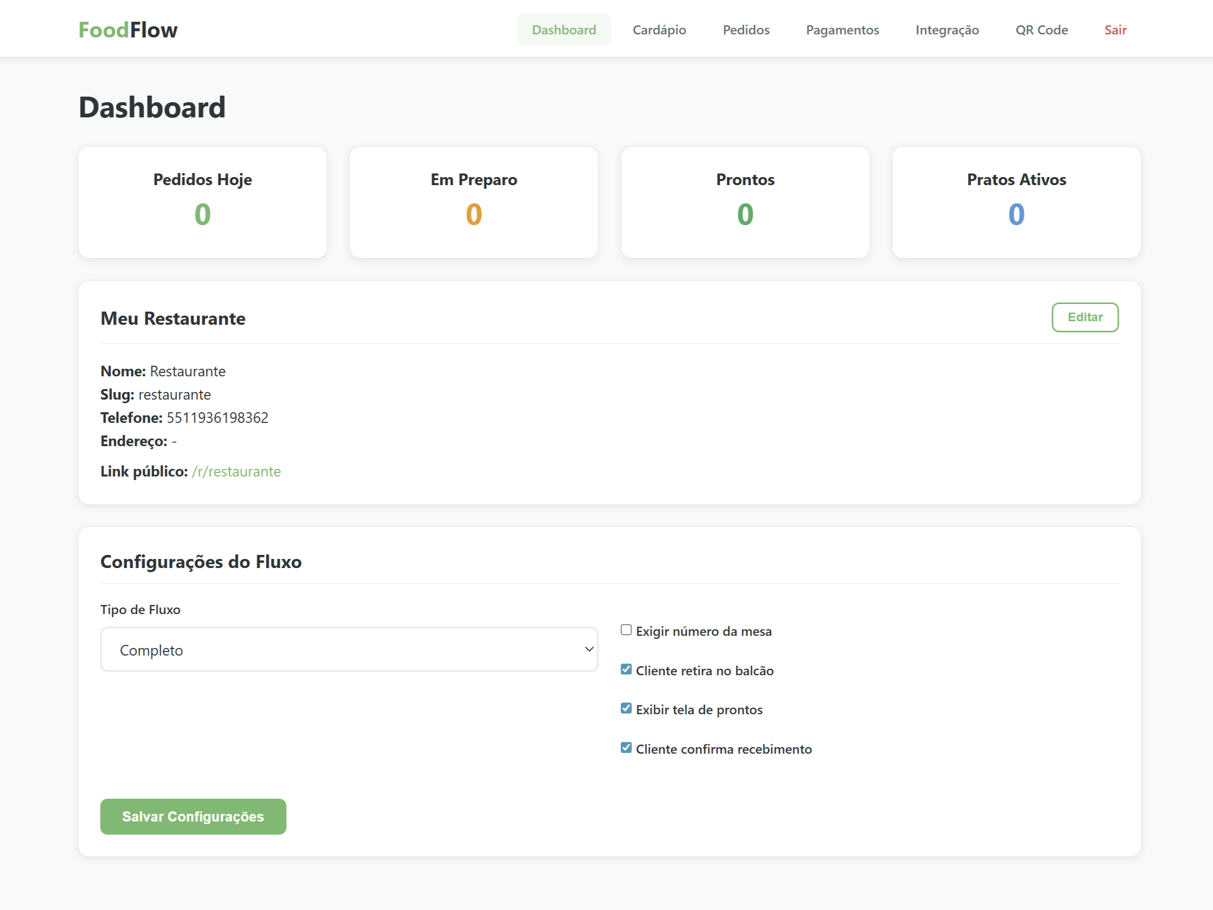 Dashboard FoodFlow - Painel de gestão de pedidos